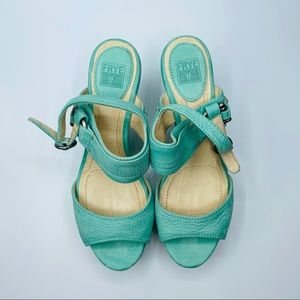 Frye Carly Sling Platform Sandals 7.5 Mint Green